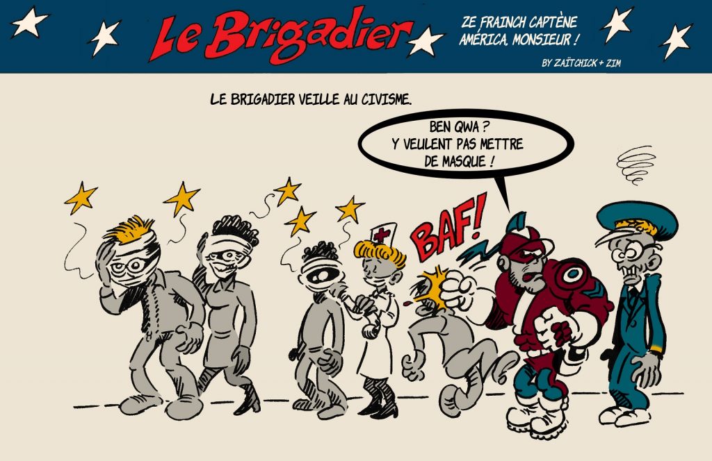 image drôle coronavirus dessin humour flic brigadier masque obligatoire covid-19