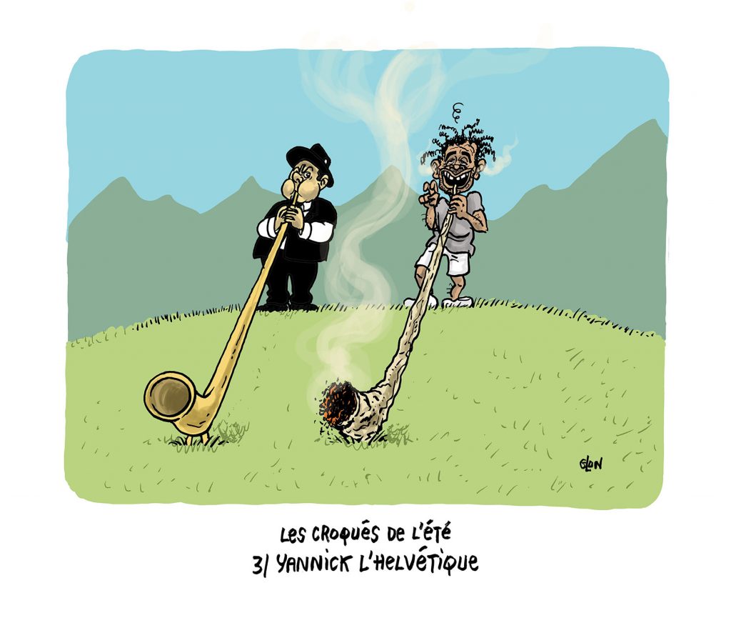 image drôle Yannick Noah dessin humoristique actualité vacances Suisse cor des Alpes