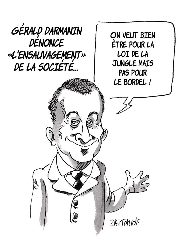 dessin presse humour Gérald Darmanin image drôle ensauvagement société