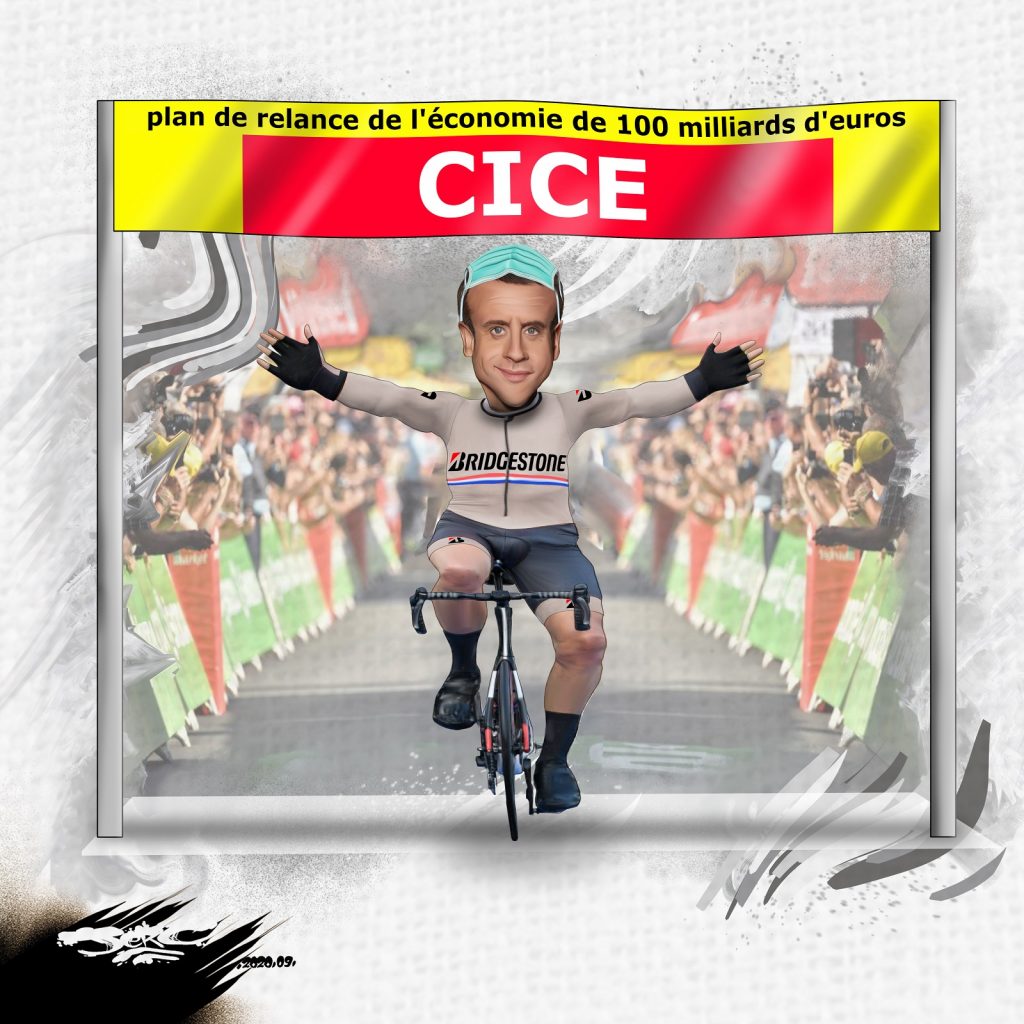 dessin presse humour Emmanuel Macron image drôle incendies Tour de France Bridgestone