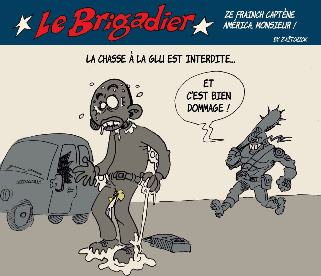 image drôle interdiction chasse à la glu dessin humour flic brigadier délinquance