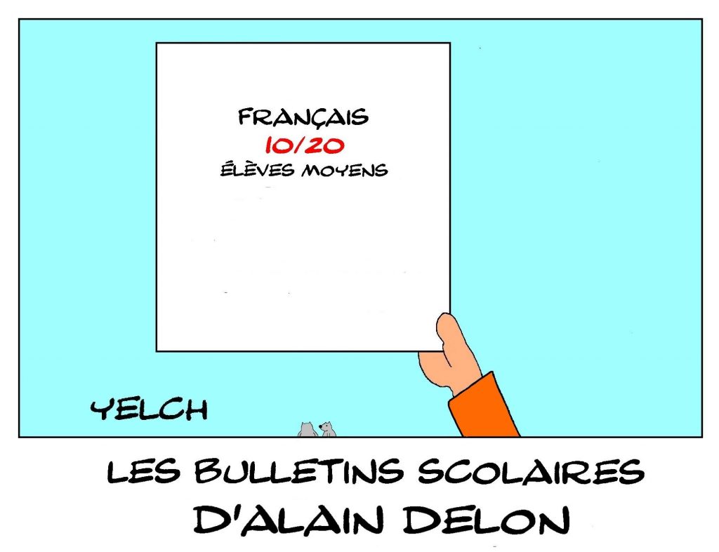 dessin humour Alain Delon image drôle école notes rire bulletin scolaire moyenne