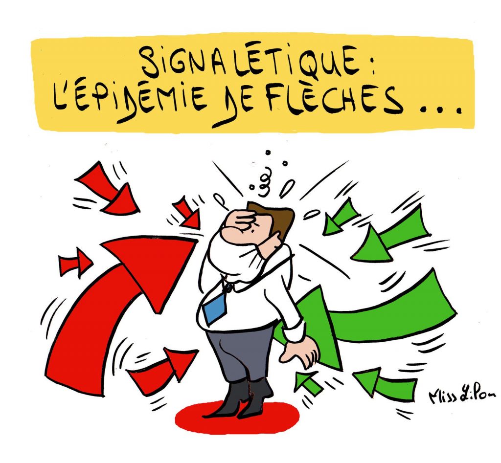 dessin presse humour signalétique image drôle vœux flèches épidémie