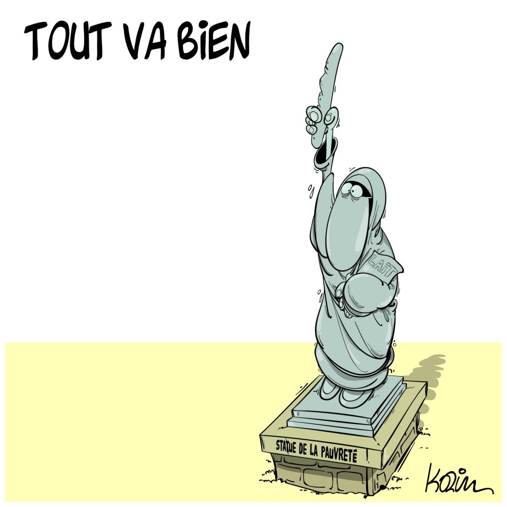 dessin presse humour Algérie pauvreté image drôle statue pain lait