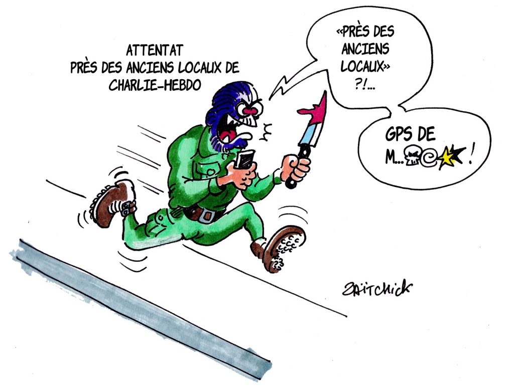 dessin presse humour nouvel attentat Charlie Hebdo image drôle terrorisme arme blanche