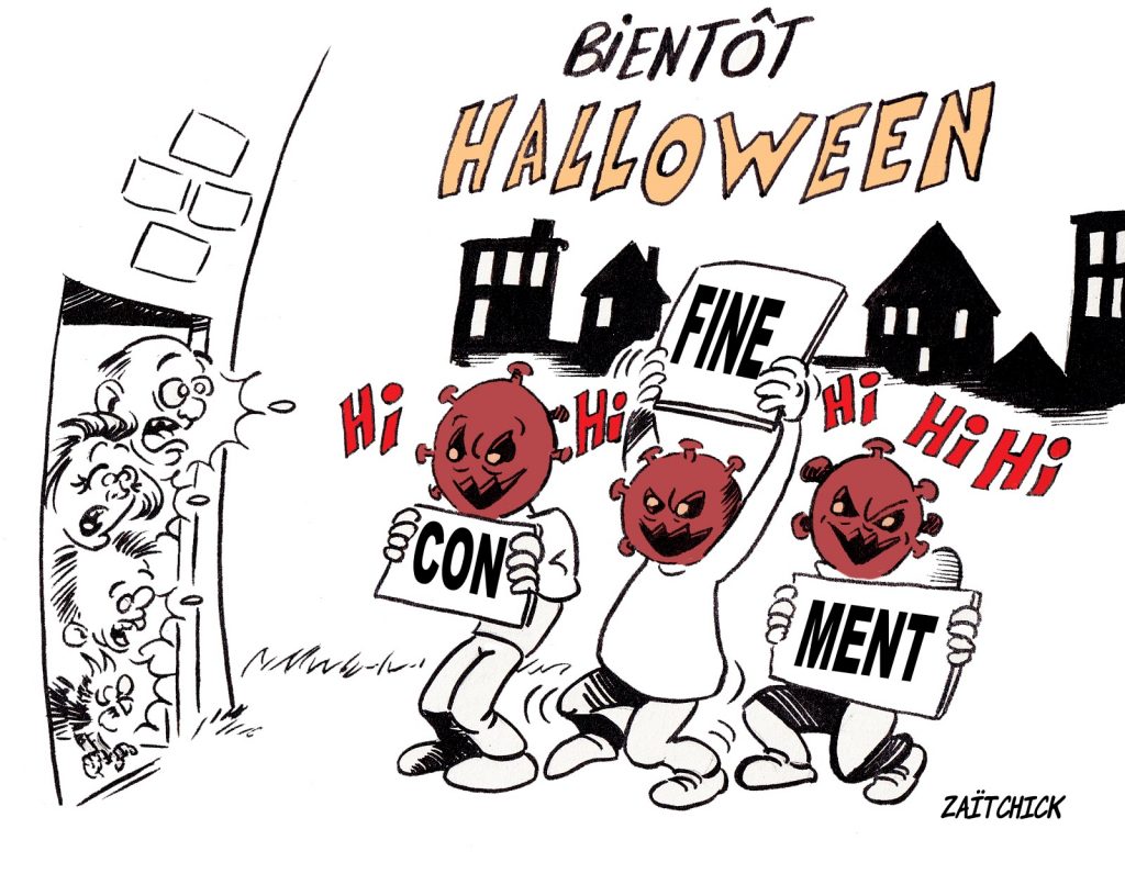 dessin presse humour coronavirus covid-19 image drôle Halloween reconfinement