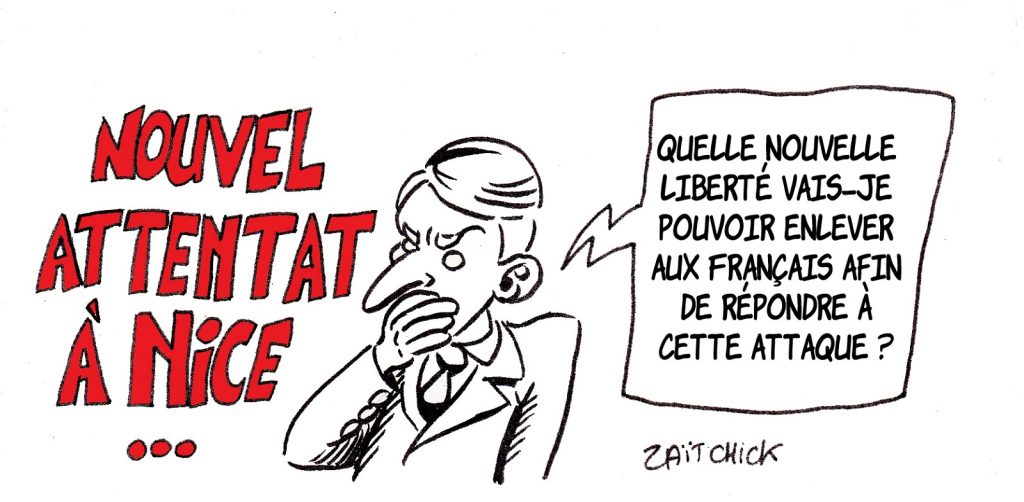 dessin presse humour terrorisme islamisme image drôle Nice attentat Emmanuel Macron