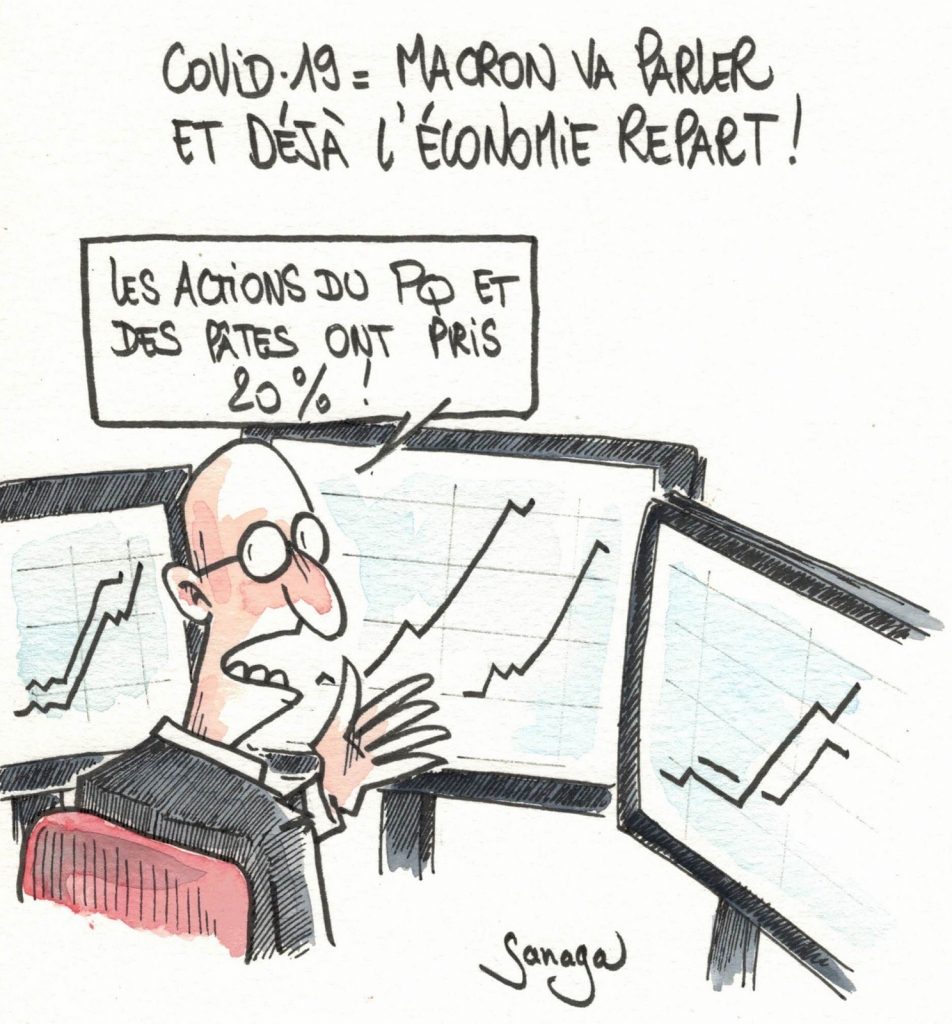 dessin presse humour Emmanuel Macron image drôle coronavirus économie