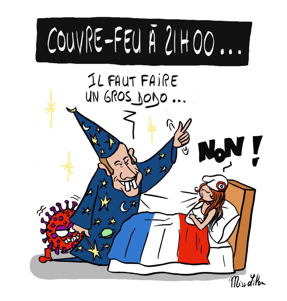 dessin presse humour coronavirus covid-19 image drôle couvre-feu