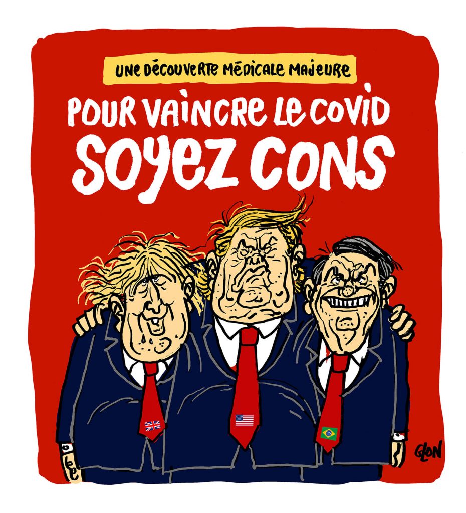 dessin presse humour coronavirus covid-19 image drôle Jair Bolsonaro Donald Trump Boris Johnson