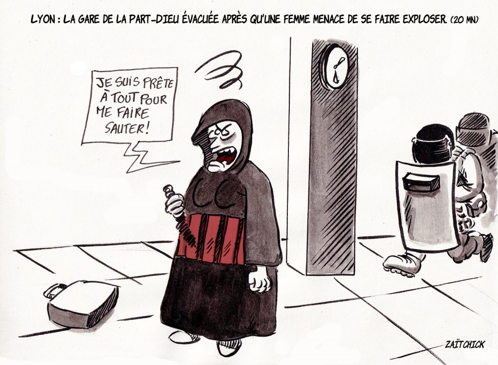 dessin presse humour Lyon Part-Dieu image drôle menace terroriste