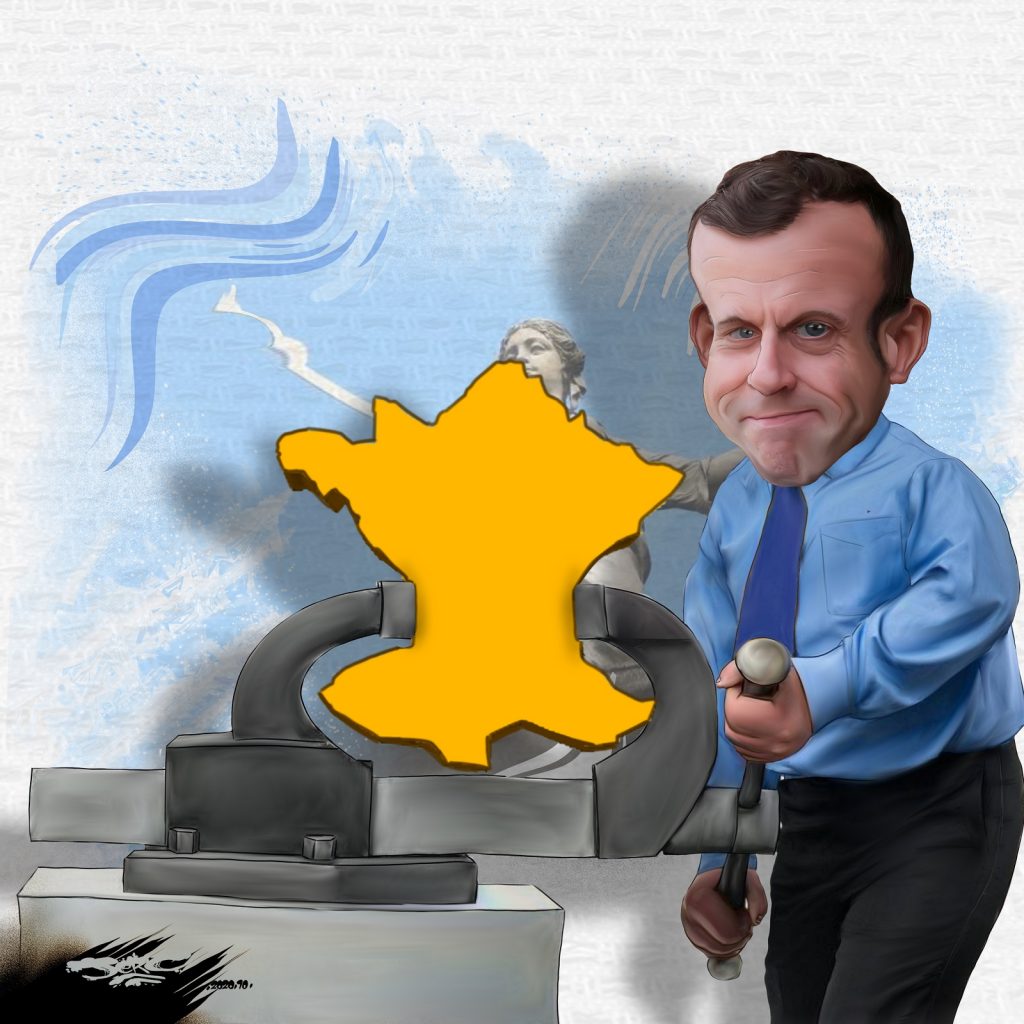 dessin presse humour Emmanuel Macron tour de vis image drôle coronavirus couvre-feu