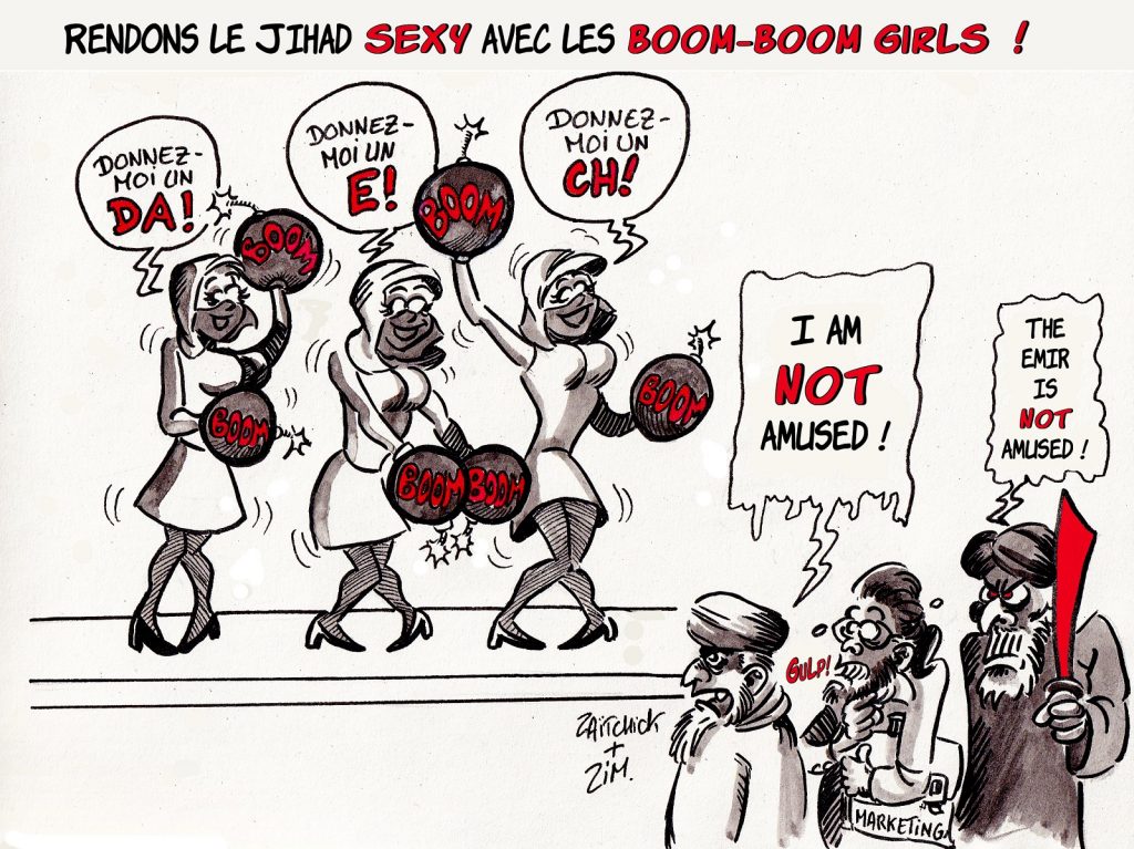 dessin presse humour Boom-boom girl djihad image drôle fanatisme terrorisme