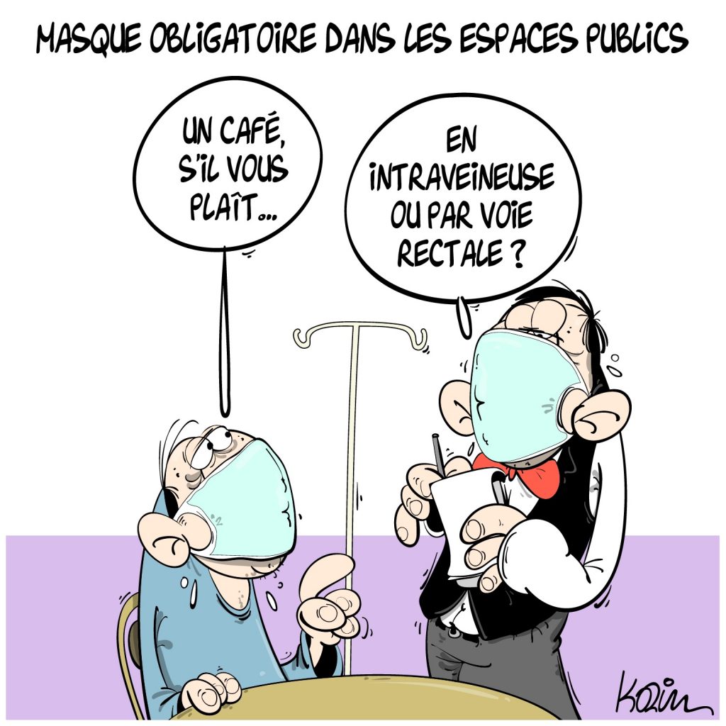 dessin presse humour Algérie coronavirus image drôle covid-19 port masque bars