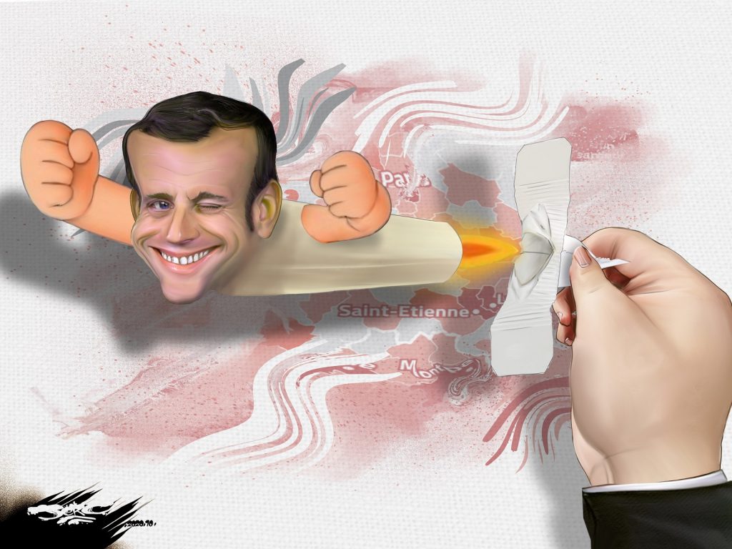 dessin presse humour Emmanuel Macron suppositoire image drôle coronavirus couvre-feu