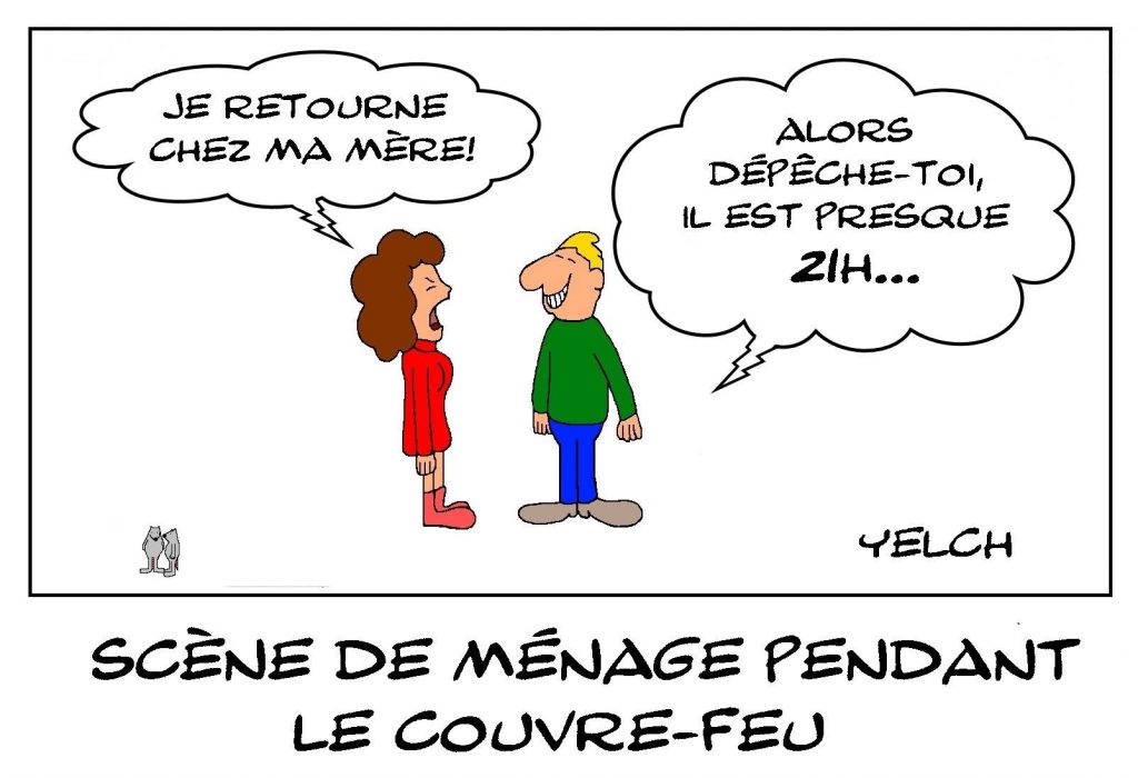 dessins humour scène ménage image drôle coronavirus couvre-feu