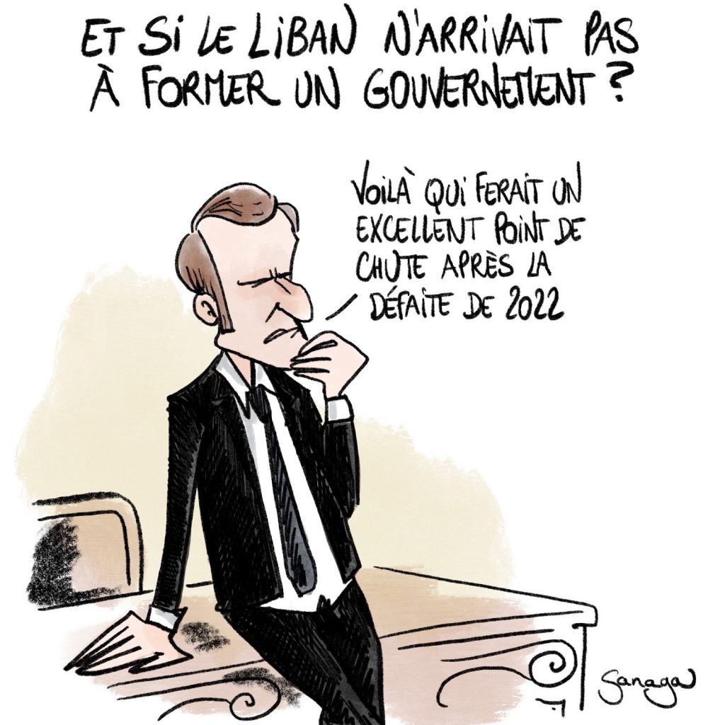 dessin presse humour Emmanuel Macron image drôle Liban présidentielle 2022