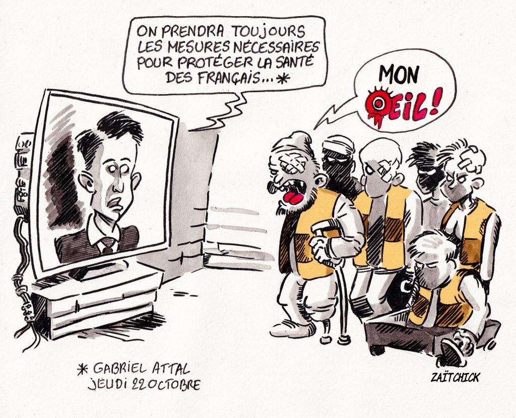 dessin presse humour coronavirus Gabriel Attal image drôle gilets jaunes santé français
