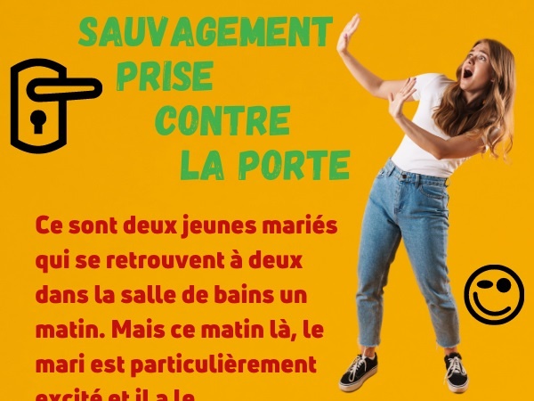 humour, couple, blague sur les couples, porte, blague sur les portes, jeune marié, blague sur les jeunes mariés, sexe, blague sur le sexe, sexualité, blague sur la sexualité, salle de bains, blague sur les salles de bains, tortillement, blague sur les tortillements, poignée, blague sur les poignées, poignée de porte, blague sur les poignées de porte, trou du cul, blague sur les trous du cul, sauvagerie, blague sur la sauvagerie