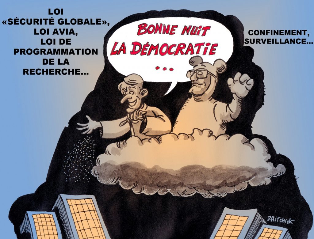 dessin presse humour coronavirus Emmanuel Macron image drôle Jean Castex démocratie