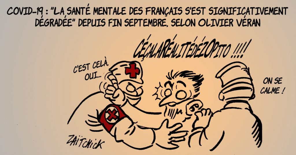 dessin presse humour santé mentale français image drôle Olivier Véran