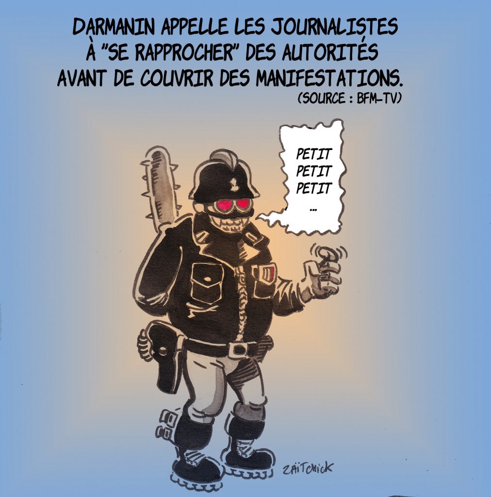 dessin presse humour loi sécurité globale image drôle journalistes manifestations Gérald Darmanin