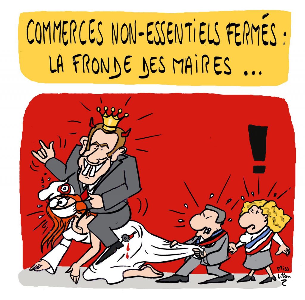 dessin presse humour confinement coronavirus image drôle commerces non-essentiels fronde maires