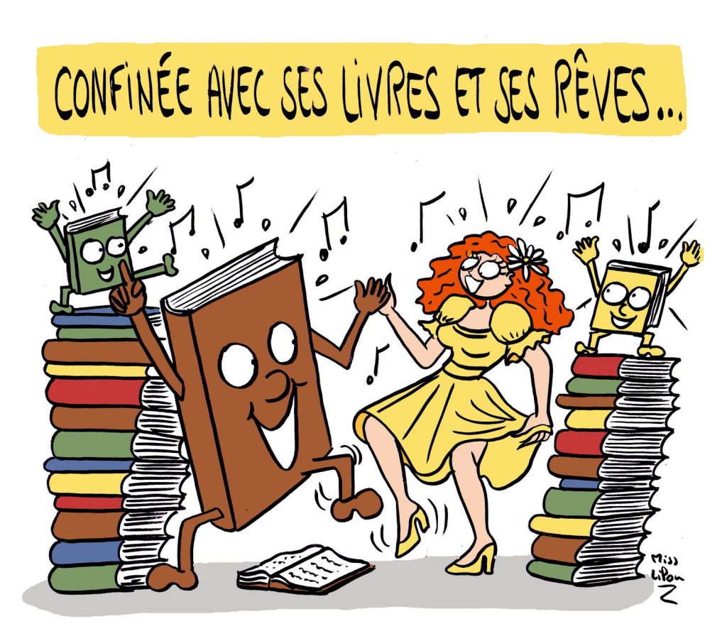 dessin presse humour confinement coronavirus image drôle reconfinement livres lecture rêves