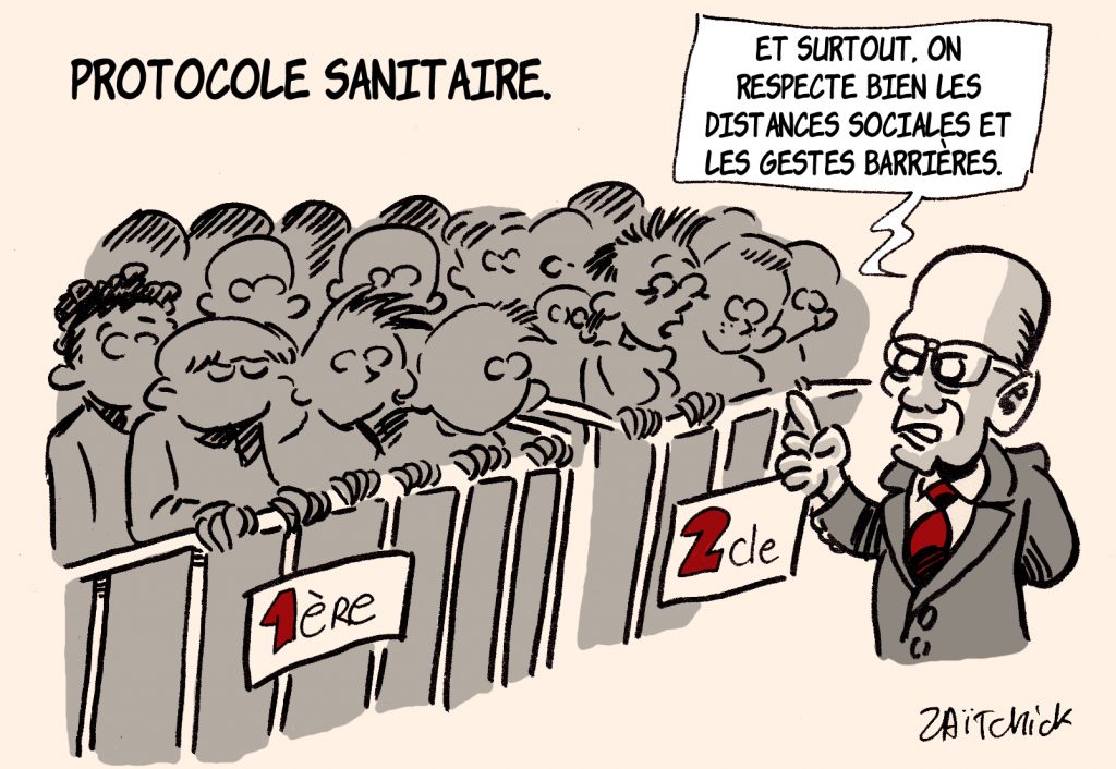dessin presse humour Jean-Michel Blanquer coronavirus image drôle covid-19 protocole sanitaire