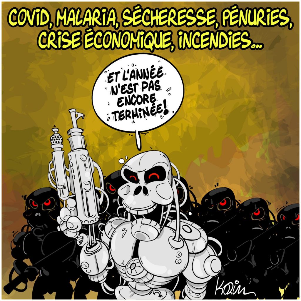 dessin presse humour coronavirus sécheresse image drôle crise économique terminator