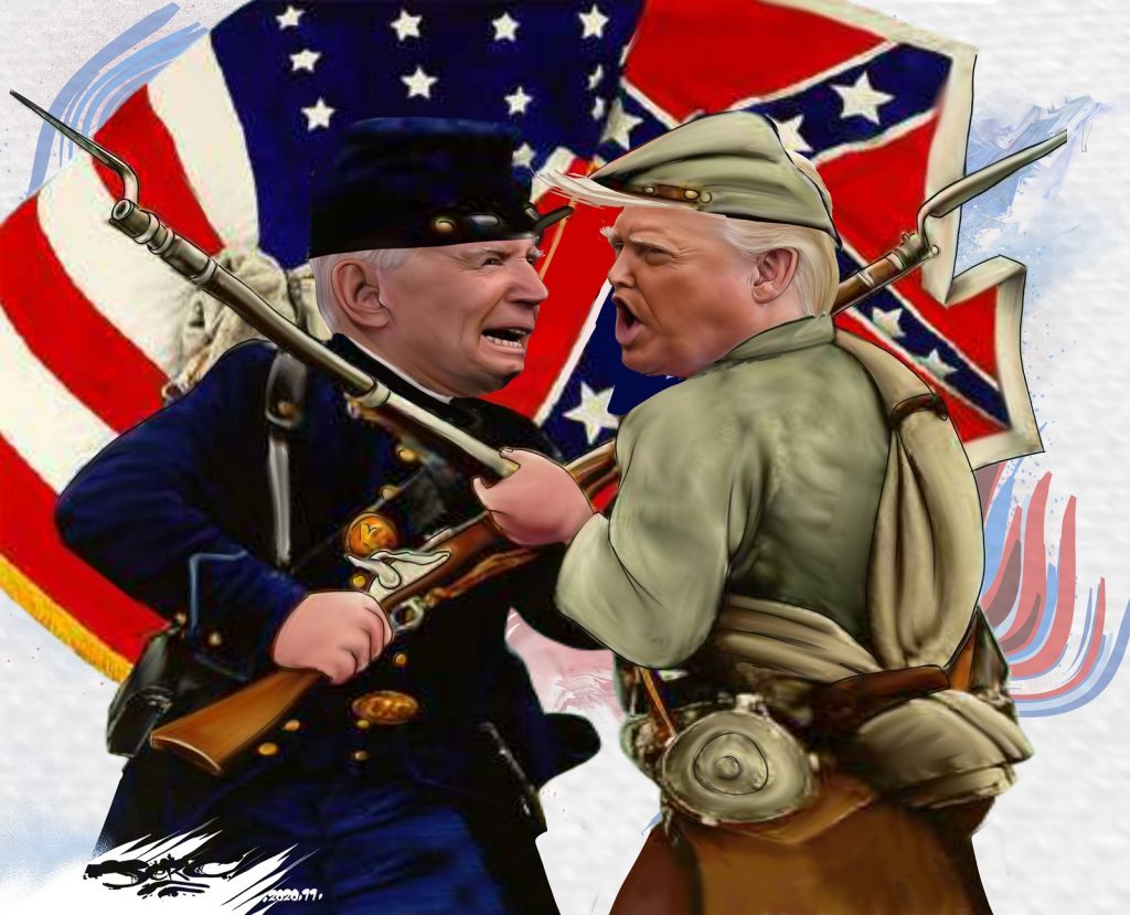 dessin presse humour Donald Trump Joe Biden image drôle guerre sécession civile