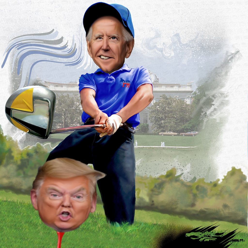 dessin presse humour Donald Trump Joe Biden image drôle golf trou de balle