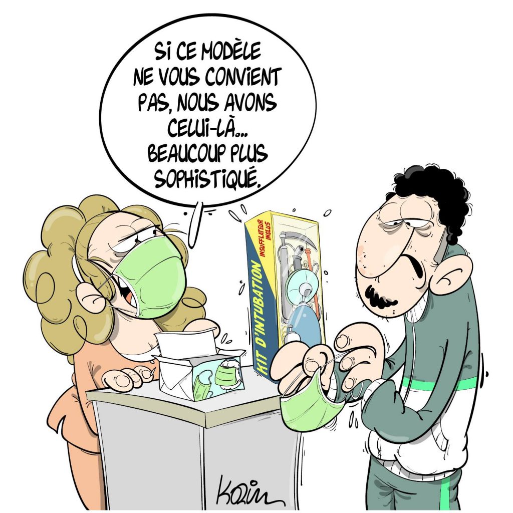 dessin presse humour coronavirus Algérie image drôle covid-19 masques réanimation