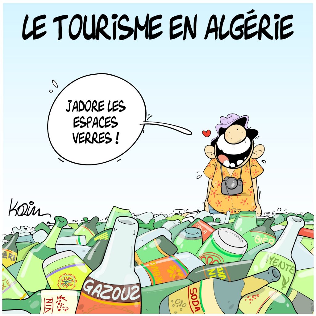 dessin presse humour tourisme Algérie image drôle verre détritus