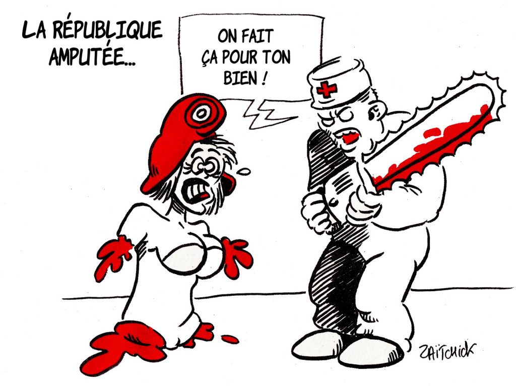 dessin presse humour Marianne République image drôle coronavirus confinement libertés