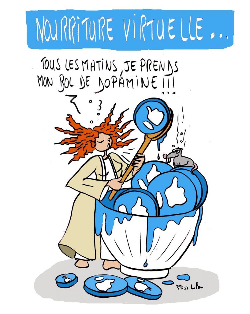 dessin presse humour réseaux sociaux Facebook image drôle pouce bleu j’aime dopamine