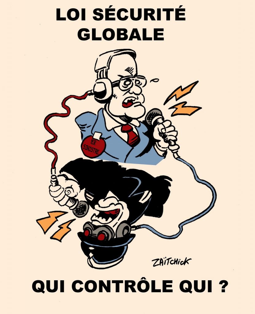 dessin presse humour loi sécurité globale image drôle Jean Castex contrôle