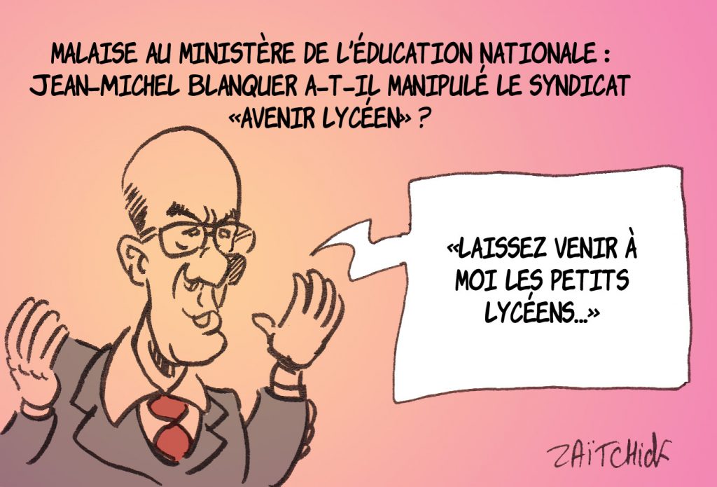 dessin presse humour Jean-Michel Blanquer image drôle syndicat Avenir lycéen