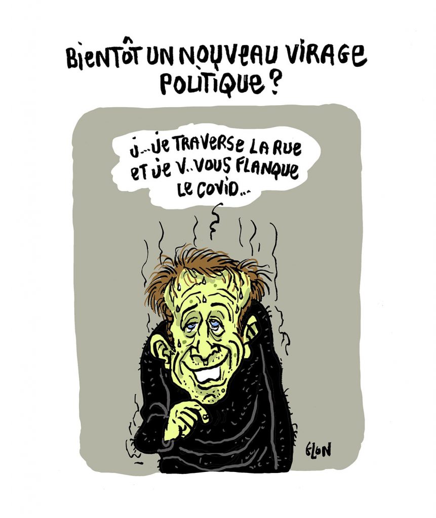 dessin presse humour coronavirus covid-19 image drôle Emmanuel Macron maladie traverser rue