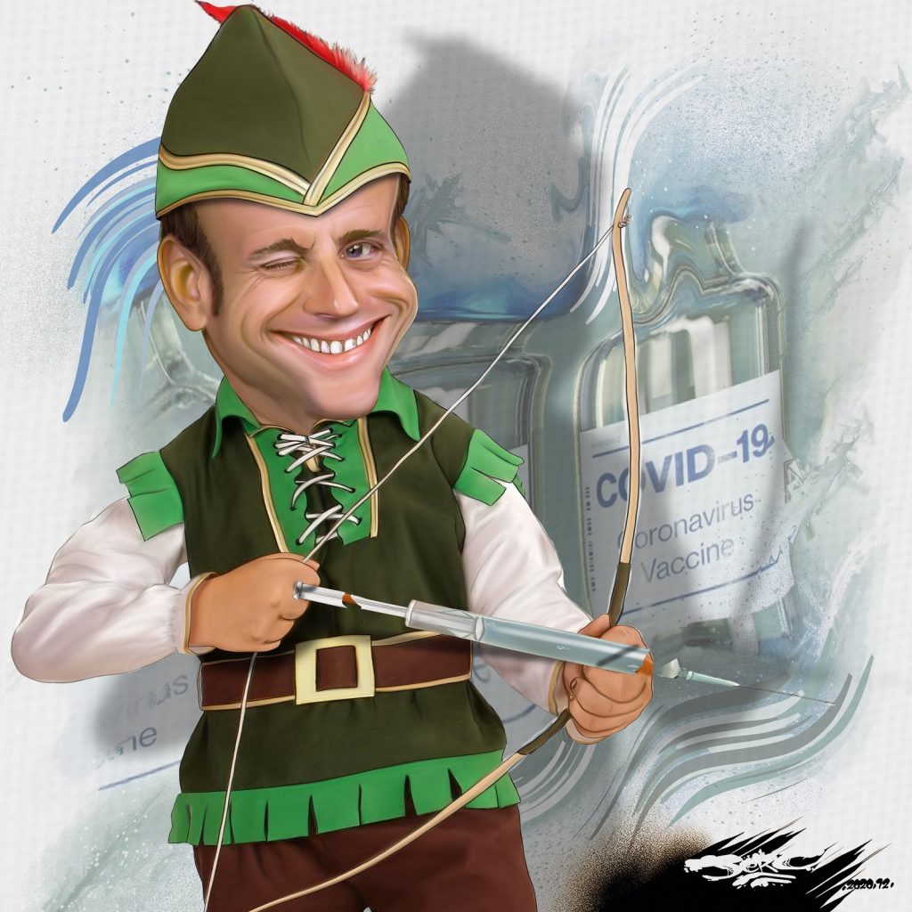 dessin presse humour coronavirus Emmanuel Macron image drôle vaccin anti-covid Robin des Bois