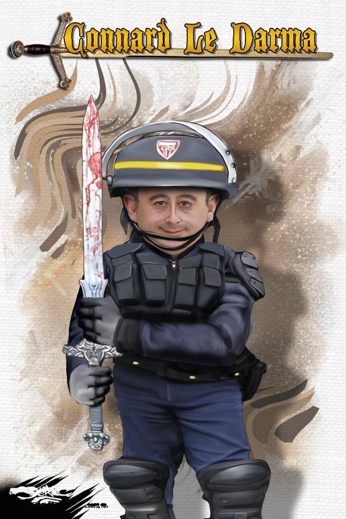 dessin presse humour Gérald Darmanin image drôle Conan le Barbare état policier