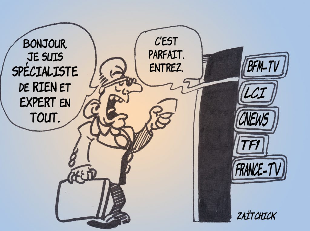 dessin presse humour médias spécialistes image drôle experts télévision