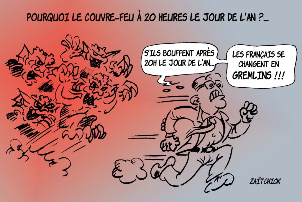 dessin presse humour coronavirus couvre-feu image drôle Jean Castex français gremlins
