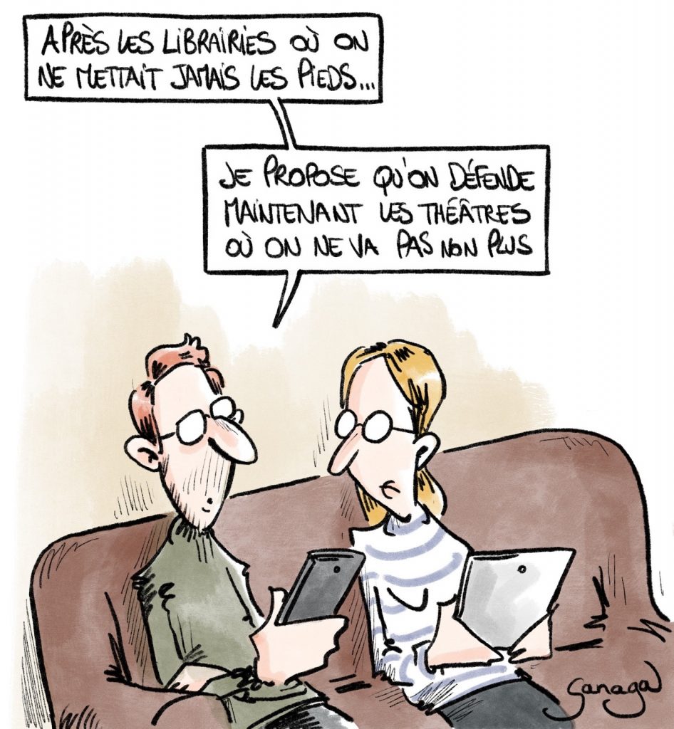 dessin presse humour coronavirus confinement image drôle culture librairies théâtres