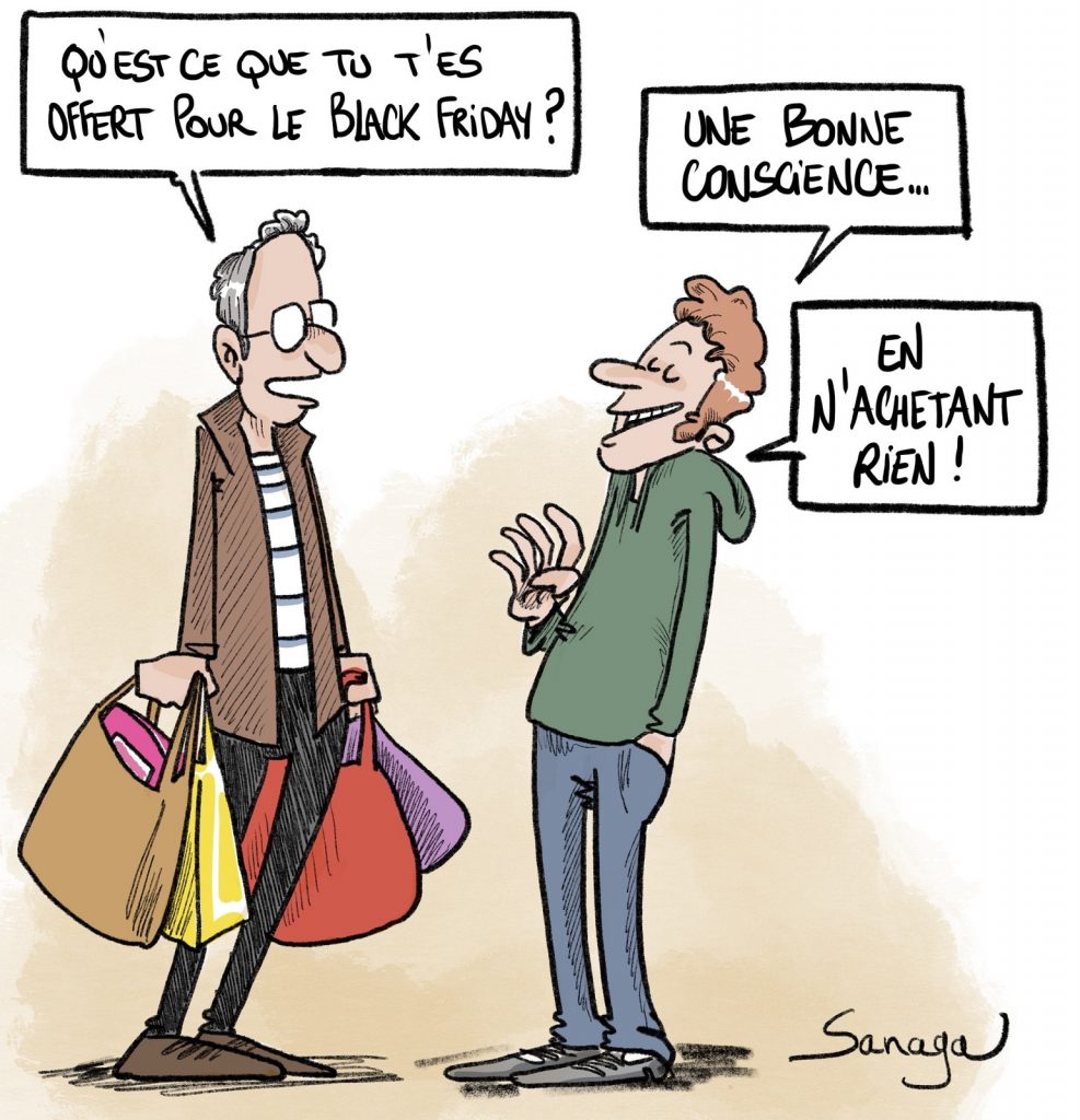 dessin presse humour Black Friday hyperconsommation image drôle bonne conscience