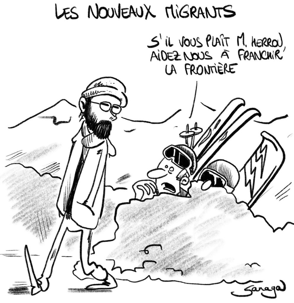 dessin presse humour coronavirus confinement covid19 image drôle ski sport d’hiver frontières