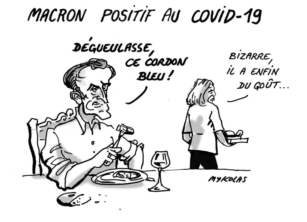 image drôle coronavirus covid-19 dessin humour Emmanuel Macron cordon bleu