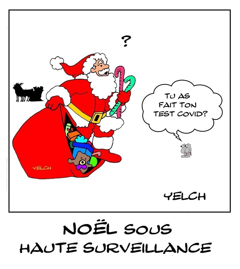 dessins humour coronavirus covid-19 image drôle surveillance Père Noël