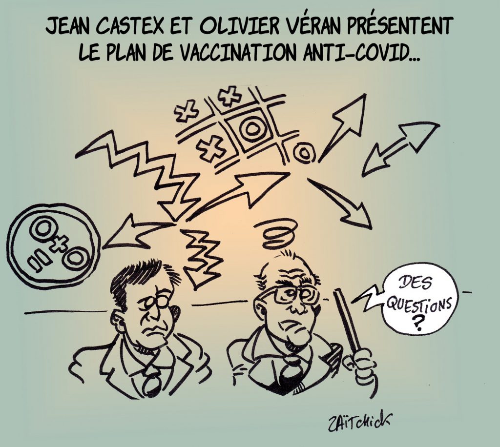 dessin presse humour coronavirus vaccin image drôle plan vaccination Jean Castex Olivier Véran