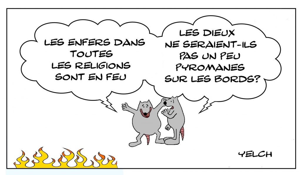 dessins humour religion dieux image drôle enfer feu pyromanie